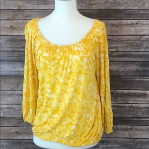 Michael Kors yellow pattern 3/4 sleeve scoop neck